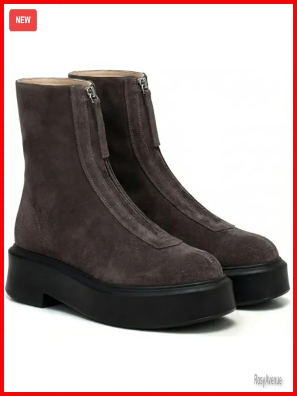 Platform Ankle Boots Chunky Chelsea Short Booties Zip Front Combat Leather